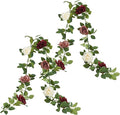 Burgundy Artificial Rose Garlands Rose Vines Leaves Banners Hanging Floral Garland Fake Rose Flower Vine for Wedding Arch Ceremony Home Garden Outdoor Party Wall Decorations