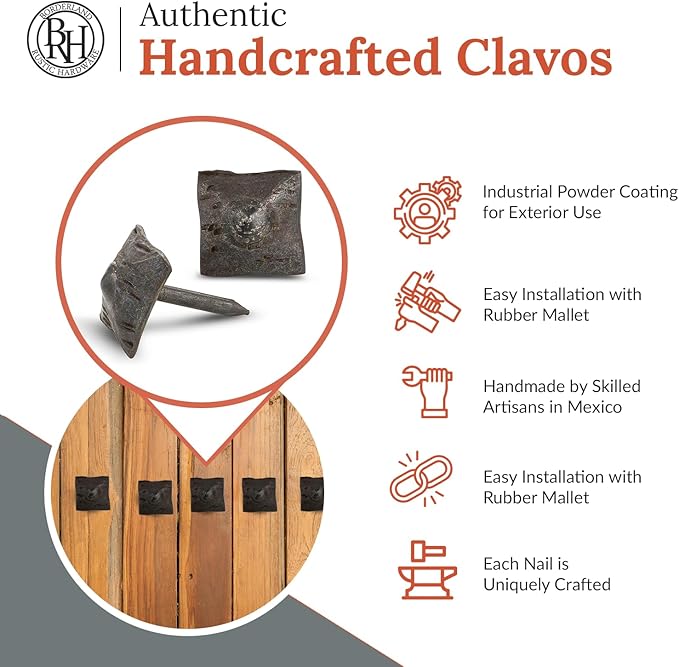 10 Pack 0.75" Square Head Iron Clavos Decorative Nails – Unfinished – Handmade Rustic Square Fasteners for Farmhouse Shutters, Faux Wood, Barn Doors, Shutters, and Gates – Ornamental Wood Accent