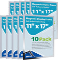 10Packs Magnetic Sign Holder, 11x17 Self Adhesive Display Frame with Strong Magnetic Frame and Clear PVC for Office Store Home Door Window Refrige Magnetic Paper Holder, Silver
