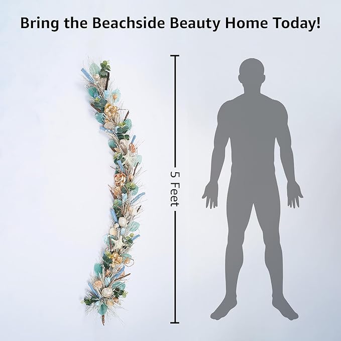 5' Coastal Shell Garland – Handcrafted Holiday Tree Wall Decor with Capiz Shells, Driftwood & Twigs – Coastal Elegance for Home, Mantle Decor, Bedroom, Dining & Doorway