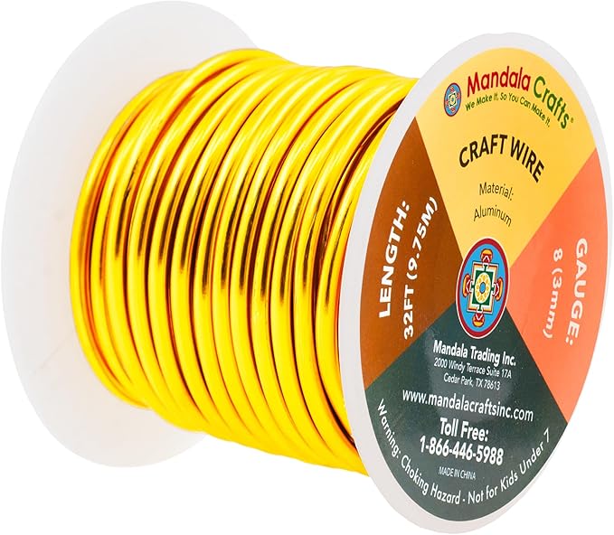 Mandala Crafts 8 Gauge Anodized Aluminum Craft Wire for Jewelry Making - 32 FT Colored Flexible Light Gold Wire - Bendable for Bonsai Armature Crafting Sculpting