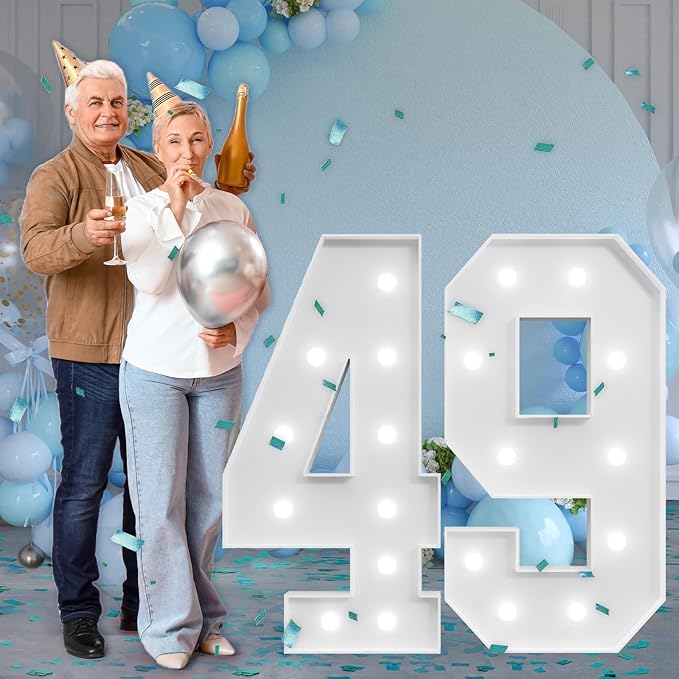 Marquee Numbers Large 49th-Birthday Decorations: 4ft Light Up Number Party Decor 49 Year Old Women And Men 94th Birthday Decoration Backdrop 94 Anniversary Cardboard Big Mosaic Balloon Frame Number 49