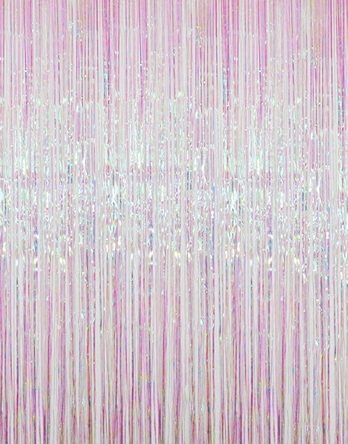 GOER 3.2 ft x 9.8 ft Metallic Tinsel Foil Fringe Curtains Party Photo Backdrop Party Streamers for Birthday,Graduation,New Year Eve Decorations Wedding Decor (Iridescent,5 pcs)