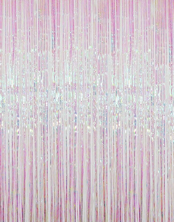 GOER 3.2 ft x 9.8 ft Metallic Tinsel Foil Fringe Curtains Party Photo Backdrop Party Streamers for Birthday,Graduation,New Year Eve Decorations Wedding Decor (Iridescent,1 Pack)