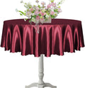 KKJIAF 1 Pack 60 Inch / 5ft Round Table Cloth, Burgundy Overlay Round Satin Table Cover, Silky Satin Dining Tablecloths for Wedding Buffet Parties Banquet Decoration