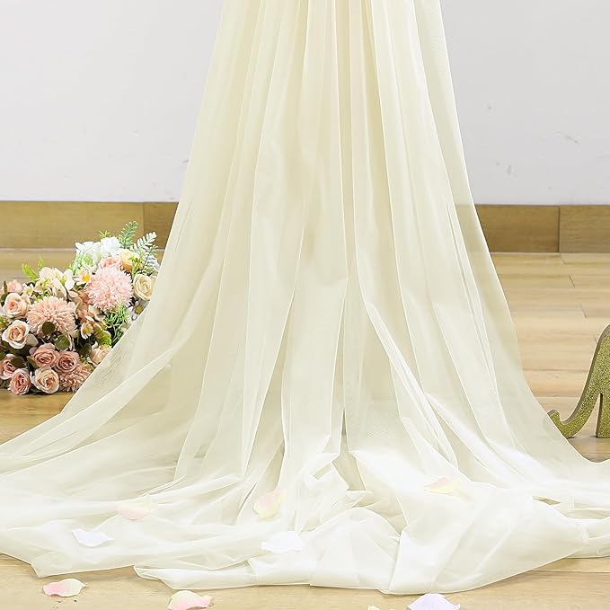 Ivory Tulle Backdrop Curtain for Wedding Parties 10ft x 10ft Sheer Backdrop Curtains for Bridal Shower Birthday Baby Shower Photo Shoot Background Decorations 2 Panels 5ft x 10ft