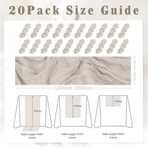 20 Pack Rose Brown Cheesecloth Table Runner 10FT Rustic Gauze Fabric Cheese Cloth Table Runner for Wedding Bridal Baby Shower Table Decor Boho Sheer Birthday Party Table Decorations 20 x 120 Inch Long