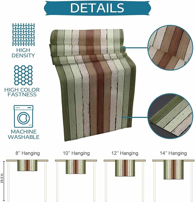 Sage Green Wooden Cotton Linen Table Runner for Dining Kitchen, Wedding Outdoor Party Tablerunners Decoration, Vintage Country Retro Distressed Grain Dresser Scarf Coffee Tablecloth Runners 13''x48''