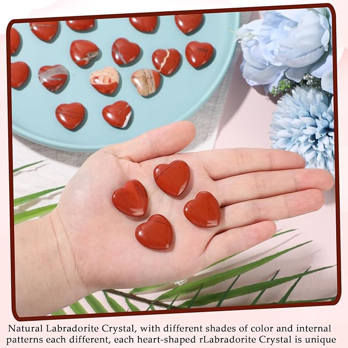 Gerrii 50 Pcs Heart Healing Stone Bulk Quartz Heart Inspirational Stones Gift for Women Love Pocket Polished Natural Energy Balancing Meditation 0.8 Inch(Red)