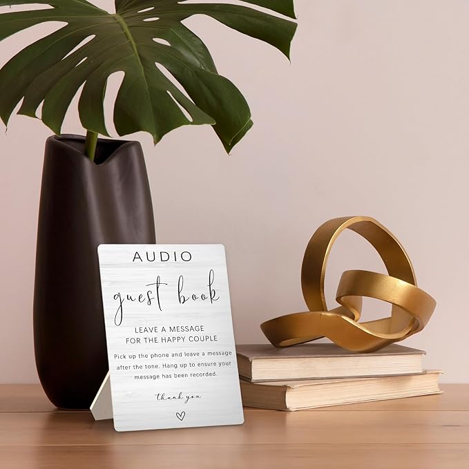 Audio Guest Book Sign - Audio Phone Guestbook Wooden Stand for Wedding 5x7inch, Wedding Table Decorations