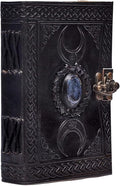 cuero 3 Moon Blue Lapiz Embossed Vintage Leather Journal for Men & Women - 140 Pages, Antique Handmade Deckle Edge Vintage Paper, Leather Journal Writing Notebook Dairy Gift (7 inch by 10 inch, Black)