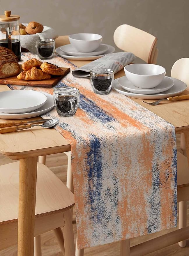 Vintage Oil Painted Cotton Linen Table Runner for Dining Kitchen, Wedding Outdoor Party Tablerunners Decoration, Abstract Modern Orange Minimalist Dresser Scarf Coffee Tablecloth Runners 13x90 Inches