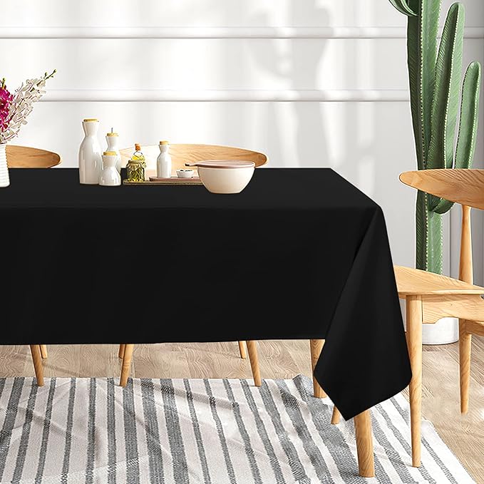 sancua 6 Pack Black Tablecloth 60 x 120 Inch, Rectangle Table Cloth for 8 Feet Tables - Stain and Wrinkle Resistant Washable Polyester Table Cover for Dining Tables, Buffet Parties and Camping