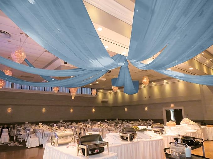6 Panels Dusty Blue Ceiling Drapes for Wedding 5ftx15ft Ceiling Drapes Wedding Arch Draping Fabric Cheesecloth Sheer Curtain Romantic Ceiling Decorations for Weddings Party Banquet Ceremony Stage