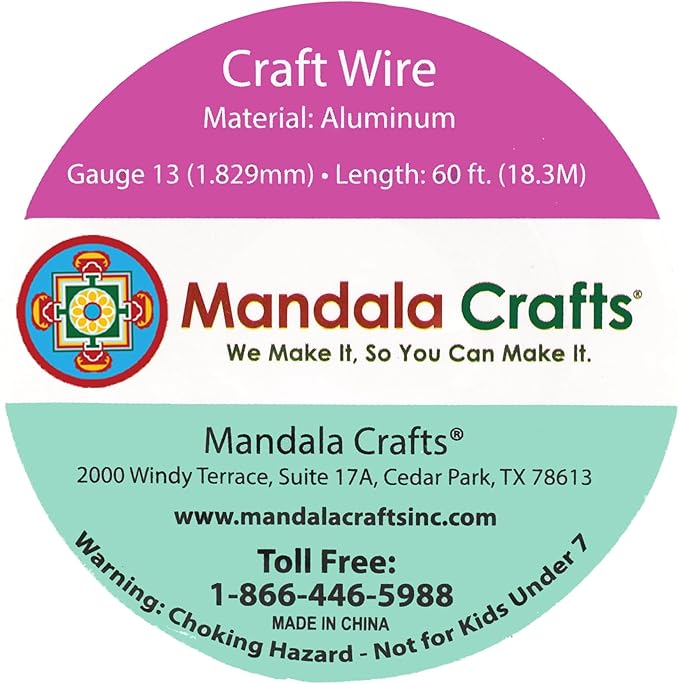 Mandala Crafts 13 Gauge Anodized Aluminum Craft Wire for Jewelry Making - 60 FT Colored Flexible Red Wire - Bendable for Bonsai Armature Crafting Sculpting