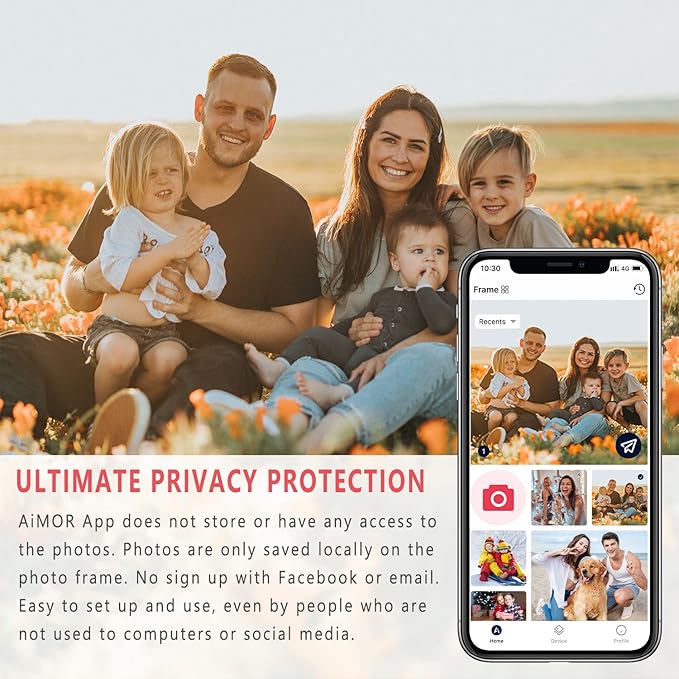 AEEZO Digital Picture Frame 10.1 Inch 1280x800 IPS Touch Screen WiFi Smart Digital Photo Frame with 16GB Storage, Auto-Rotate Easy Setup to Share Photos or Videos via AiMOR APP, Wall Mountable Black