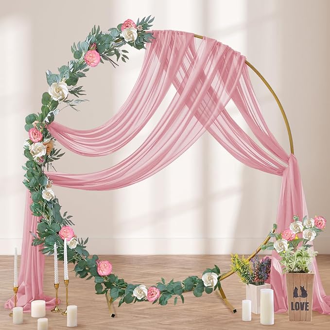 Dusty Rose Wedding Arch Draping Fabric 29" x 20 FT Wedding Drapes for Backdrop Sheer Curtains Drapes for Romantic Bridal Baby Shower Decorations Ceremony Birthday Party Fall Outdoor Events