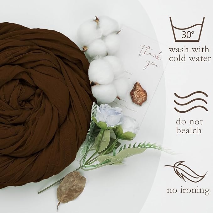 6 Pack Brown Cheesecloth Fall Table Runner 10ft Boho Gauze Fabric Cheese Cloth Table Runner 35 x 120 Inch Rustic Sheer Runner for Thanksgiving Wedding Decor Baby Shower Party Centerpiece Decoration