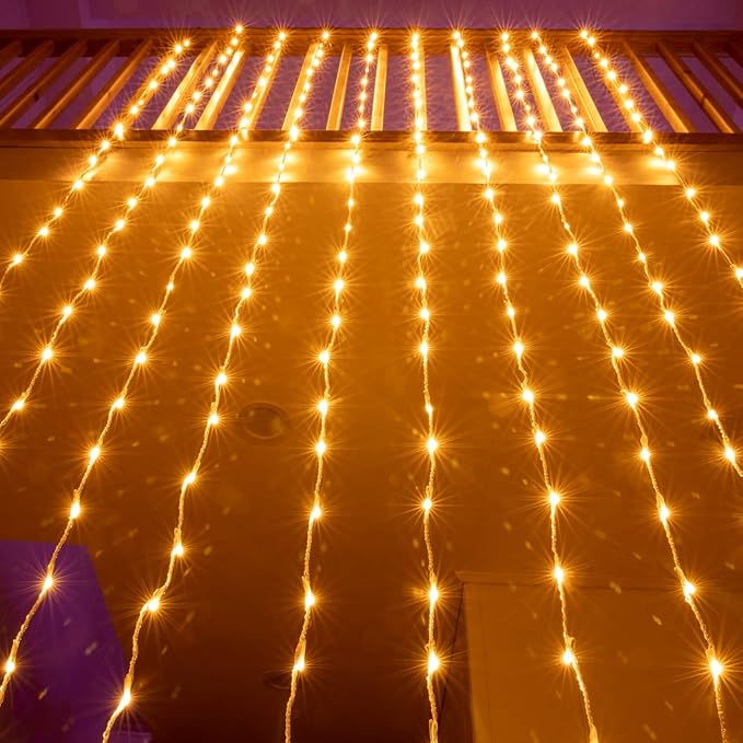 AWQ 300 LED 6.6ft x 9.8ft Window Curtain String Light Window Fairy Lights 8 Modes for Christmas Wedding Home Garden Bedroom Outdoor Indoor Wall Decor (Warm White)