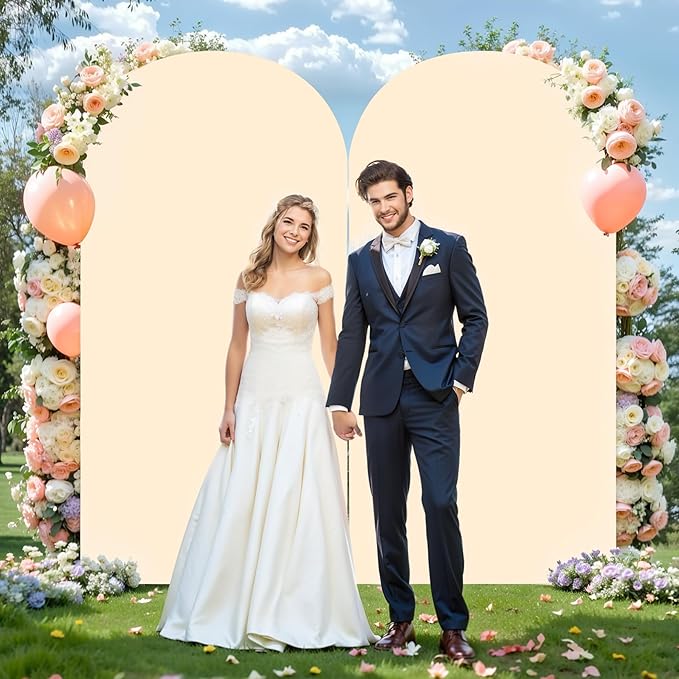7.2FT Champagne Arch Backdrop Cover - Polyester Fitted Wedding Arch Stand Covers Round Top Chiara Arch Backdrop Cover for Birthday Party Banquet Photo Background Decoration