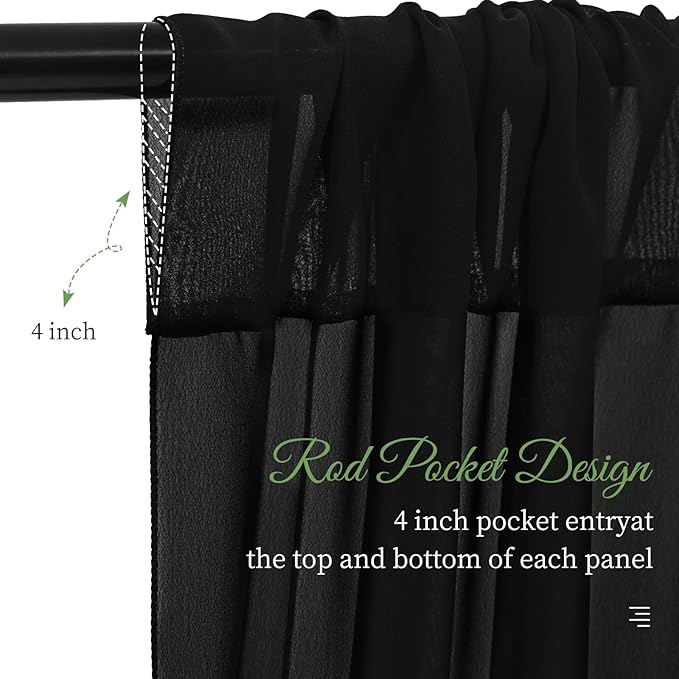 6 Panels Black Wedding Ceiling Drapes 5ftx30ft Ceiling Drapes Chiffon Fabric Arch Draping Sheer Curtains Soft Drapery Draping Wedding Ceiling Decorations for Party Ceremony Stage Swag