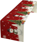 Christmas Table Runner,Snowman Rustic Red Snowflake Winter Table Cloth Kitchen Dining Table Decoration for Home Party Decor 13x120 Inch