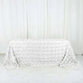Efavormart 90"x132" Wholesale Rectangle Table Cover White Grandiose Rosette 3D Satin Tablecloth for Wedding Party Event Decoration