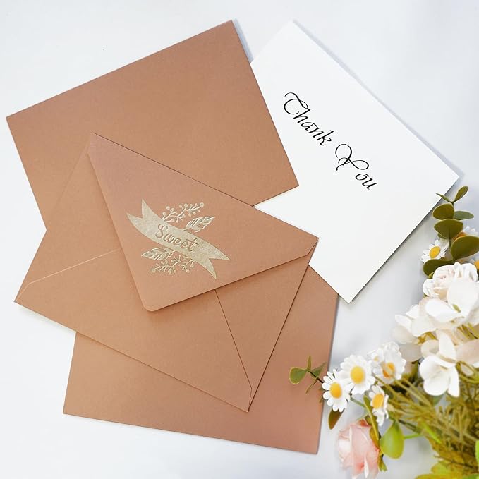 50 Pack 4x6 Envelopes Letter Size, Brown A4 Envelopes Self Seal for Wedding Invitation, Envelope 4.3x6.3 for Greeting Cards, Photos, Baby Shower, Graduation, Thank You Cards, Announcements