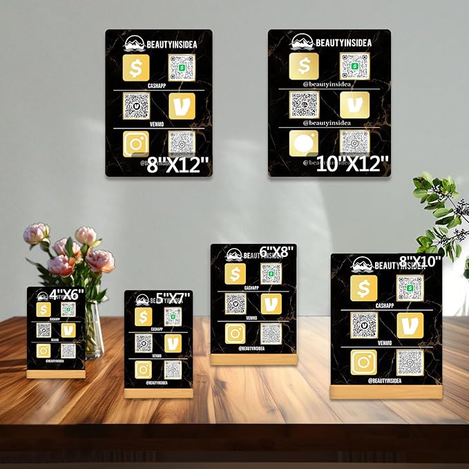 Personalized Custom Metal QR Code Sign Venmo Cashapp Scan to Pay with Stand Instagram Facebook Social Media QR Signs Bar Code QR Plaque Print for Business Salon Beauty Store Restaurant Wifi Sign (S2)