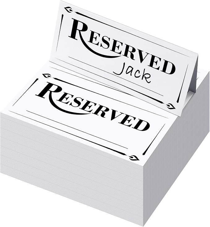 300 Pcs Paper Table Reserved Sign with Name Line Reserved Seating Signs Bulk Double Sided Signs for Reserving Seats Restaurant Wedding Reception Church Board Business Meeting (White Black)
