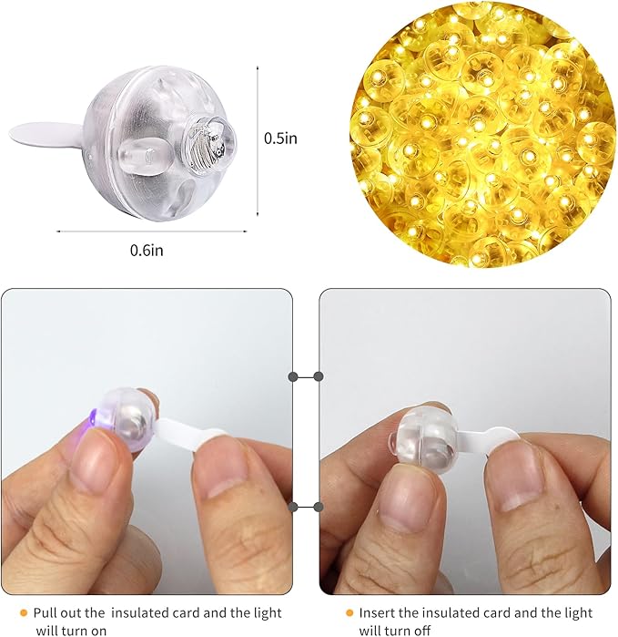 Aogist 50pcs Yellow Balloon Lights,Long Standby Time Waterproof Mini Light,Battery Powered,Round LED Ball Lamp for Latex Balloon Paper Lantern Party Wedding Festival Christmas Halloween Decorative