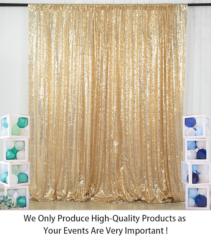 ShinyBeauty Sequin Backdrop - 8ft x 10ft Light Gold Sequin Fabric Drapes Sparkle Background for Photoshoot and Birthday Party