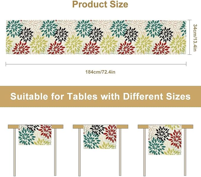 Abstract Red Dahlia Vintage Table Runner, Geometric Lines Mid Century Vintage Modern Colorful Table Runner for Party Kitchen Dining Living Room Laundry Room Decor, 13x90 Inch