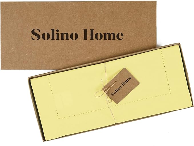 Solino Home Yellow Table Runner 48 Inches - Cotton Linen Hemstitch Coffee Table Runner 14 x 48 Inch Ideal for Dresser Tables