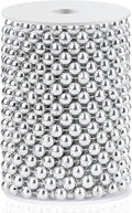 Craft String Pearls 10MM Pearl Bead, 33 Feet Silver Faux Pearl Garland Spool Roll Strand Wedding Party Decoration, Christmas Tree Decorations