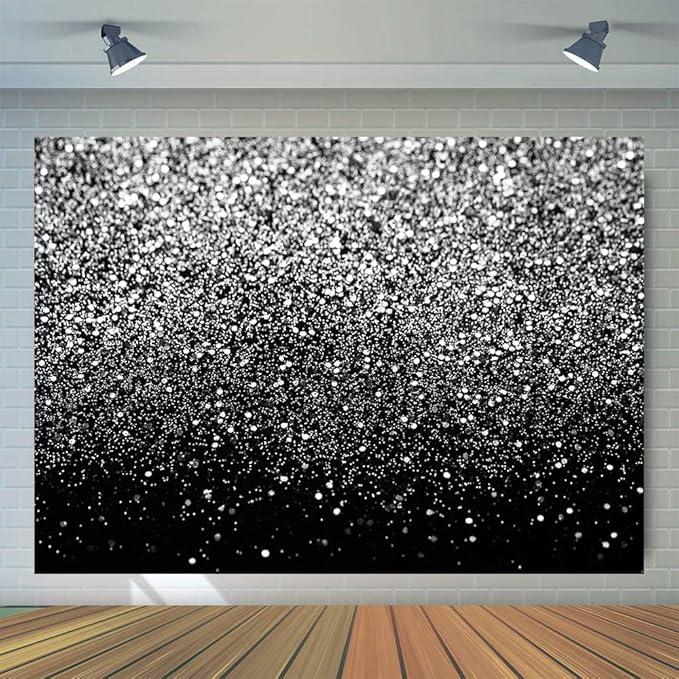 WOLADA Black and Silver Backdrop Silver Glitter Backdrop for Photography Wedding Birthday Baby Shower Party Photo Studio 8x6FT FW18