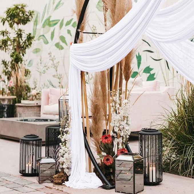 White Wedding Arch Draping Fabric 4 Panels 30'' x 18FT Sheer Chiffon Arch Drapery for Photo Booth Bridal Shower Baby Shower Church Decor Newborn Photography Christening Outdoor Party