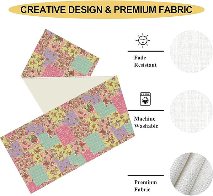 Boho Patchwork Table Runner, Vintage Farmhouse Colorful Wildflowers Bohemian Paisley Flower Table Center Decor for Home Kitchen Dining Patio Holiday Party Indoor Table Decorations, 13"x90" Inch