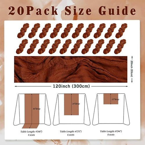 20 Pack Terracotta Cheesecloth Table Runner 10FT Boho Rustic Cheese Cloth Table Runner for Wedding 20 x 120 Inch Long Bridal Shower Baby Shower Gauze Fabric Sheer Birthday Party Table Decorations