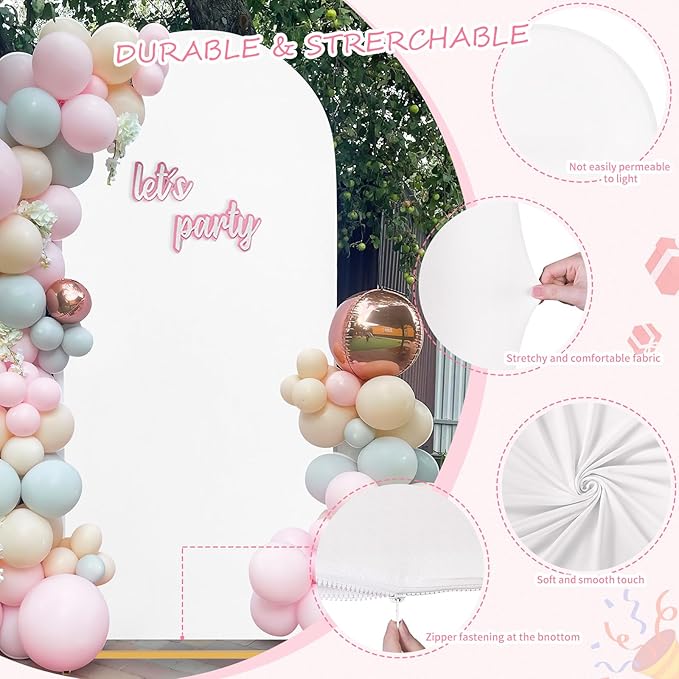 SoarDream Arch Backdrop Cover White Spandex Fitted 5FT White Wedding Arch Covers Balloon Round Top Chiara Arch Backdrop Fabric for Bridal Shower Wedding Birthday Party Stage Decoations