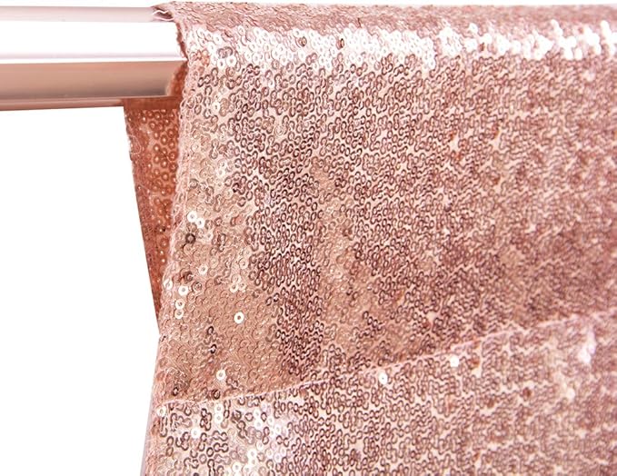 SquarePie Sequin Backdrop Non-Transparent Background Sparkly Curtain for Wedding Party 8FT x 8FT Rose Gold