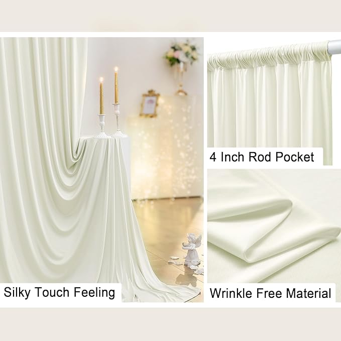30 ft x 10 ft Wrinkle Free Ivory Backdrop Curtain for Wedding Parties, Polyester Ivory Photo Backdrop Drapes 6 Panels 5x10ft for Baby Shower Photoshoot Engagement Birthday Party Photography Background