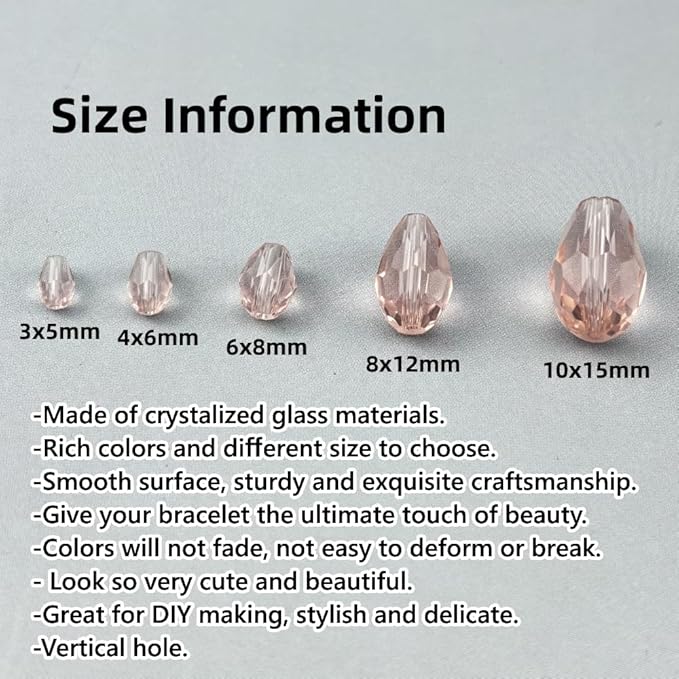 130pcs 6x8mm Teardrop Crystal Glass Beads for Jewelry Making, Faceted Vertical Hole Teardrop Glass Spacer Beads for Wind Chimes Bracelet Earring Necklace DIY Craft(Pink)