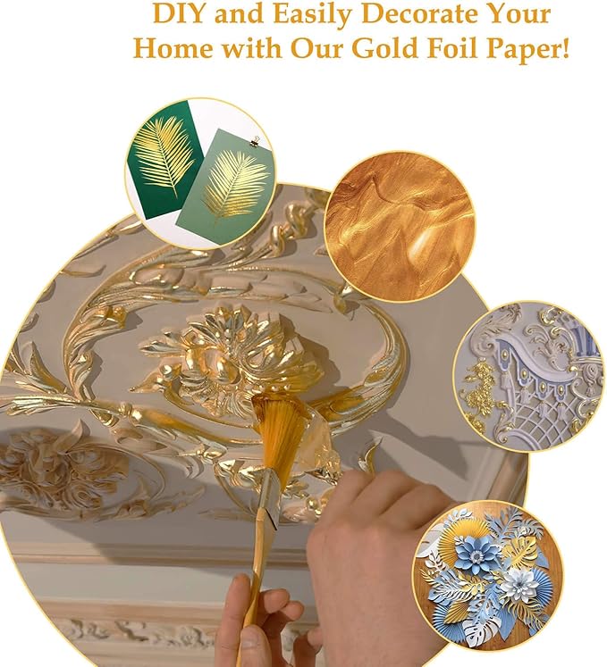 dshyuauoci 10 Sheets Gold Flakes, Premium Gold Leaf 3.15×3.15 Inches Craft Art Decoration Perfect for Decorating Cakes Desserts Drinks Ice Cream Sushi