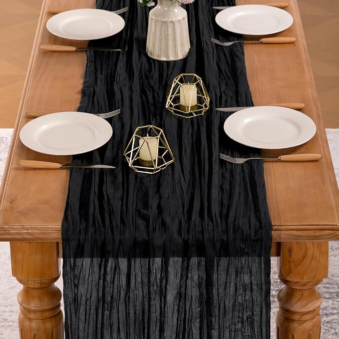 MLMW 10 Pack Halloween Table Runner Cheesecloth Black Boho Gauze Cheese Cloth 160 inch Rustic Sheer Table Runner 13.3ft for Party Wedding Baby Bridal Shower Birthday