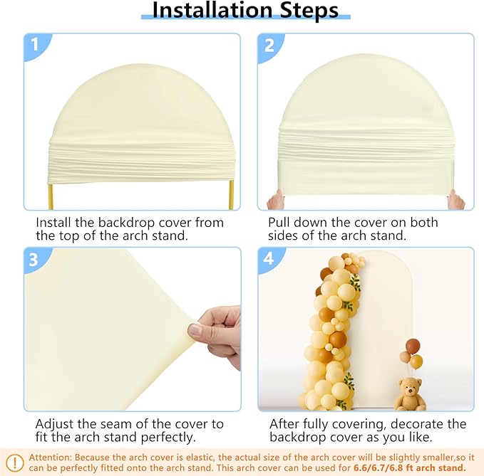HEMMOTOP 6.6 ft Light Beige Arch Backdrop Cover (No Arch Stand), Spandex Arch Covers Stretchy Backdrop for Balloon Arches, Wedding, Birthday Party, Baby Shower, Banquet Arch Decoratio