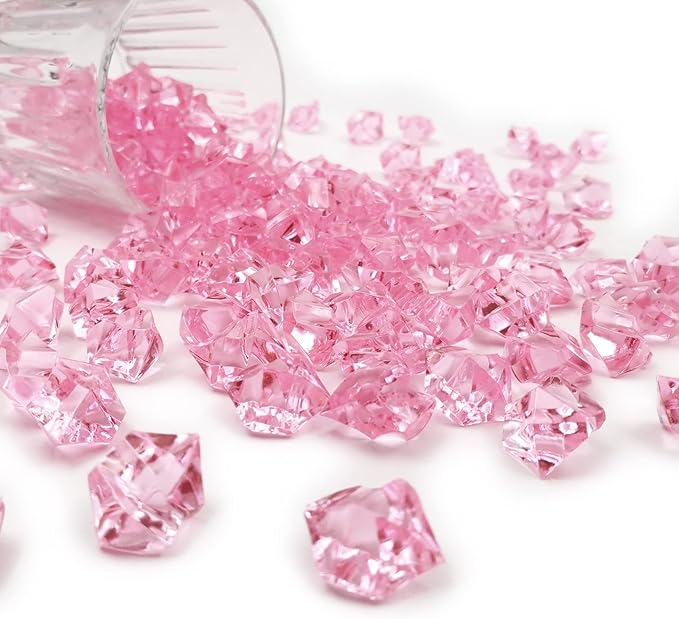 Fake Ice Rocks, 150 PCS Pink Acrylic Ice Rocks Pink Fake Crushed Ice Cubes,Vase Fillers for Valentine's Day