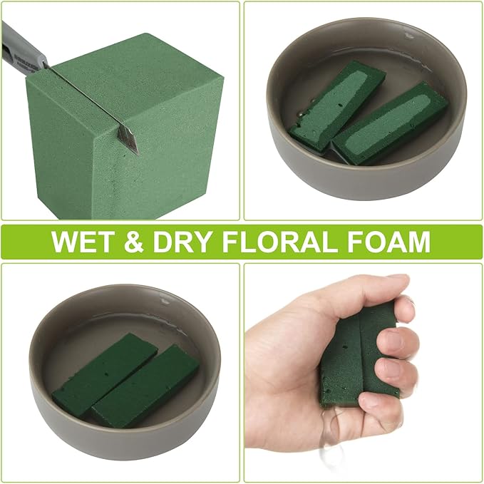 Acrux7 8 Pack Floral Foam Blocks 9x4.3x3 Inch Florist Foam Bricks for Fresh and Artificial Flowers Dry and Wet Foam Bricks Flower Arrangement Supplies for Wedding, Garden, Home, Office (Green)