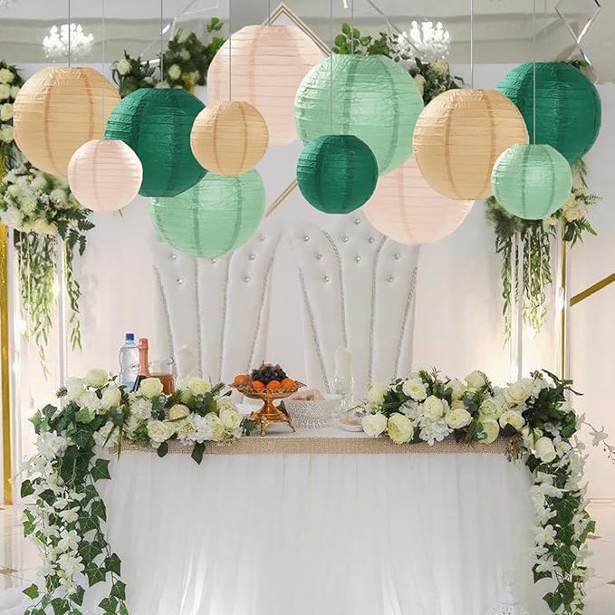 Sage Green Paper Lanterns Decorative 12pcs Party Hanging Decorations for Rustic Party Bridal Shower Wedding Baby Shower Graduation Anniversary Neutral Room Decor