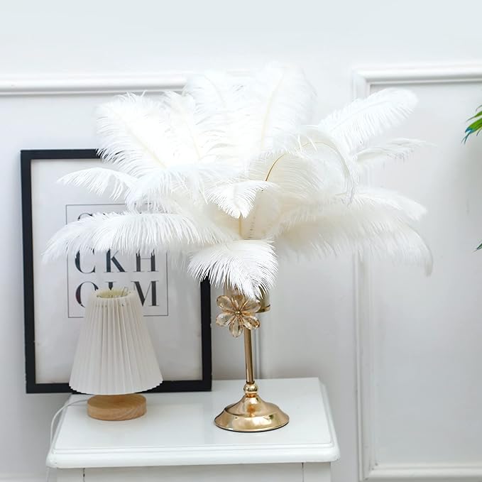 Happy Feather 16-18 inch White Ostrich Feathers Craft for Wedding Party Centerpieces Home Decoration DIY Craft Pack of 10
